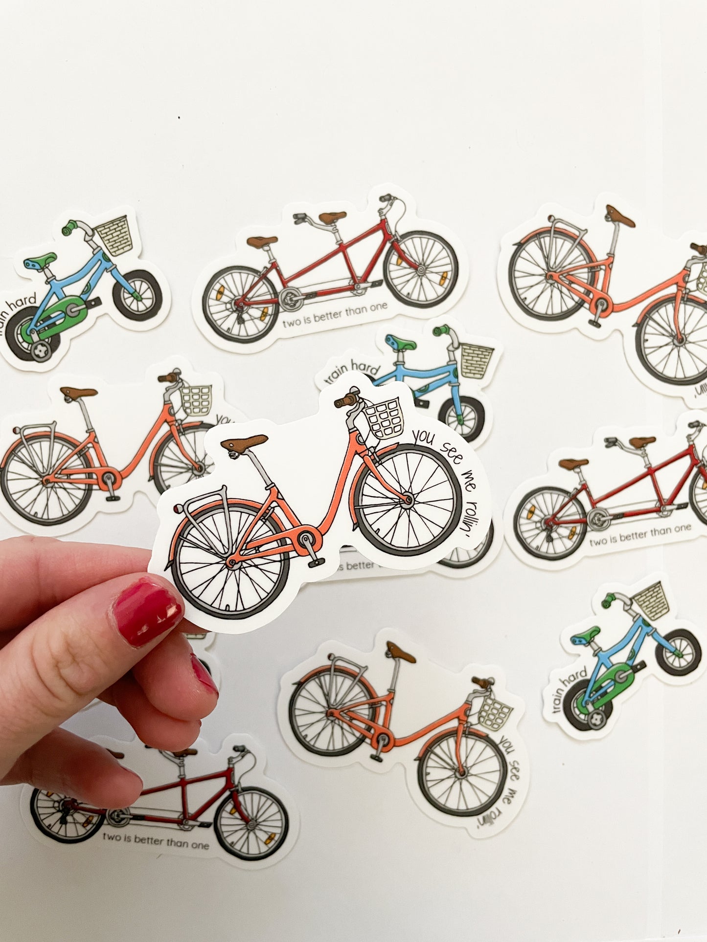 Orange beach cruiser sticker with punny saying, you see me rollin on the front. Durable enough for cyclist, mountain biker, gravel bike, zwift, peleton. Vinyl sticker for hydroflask, nalgene, yeti, laptop, window